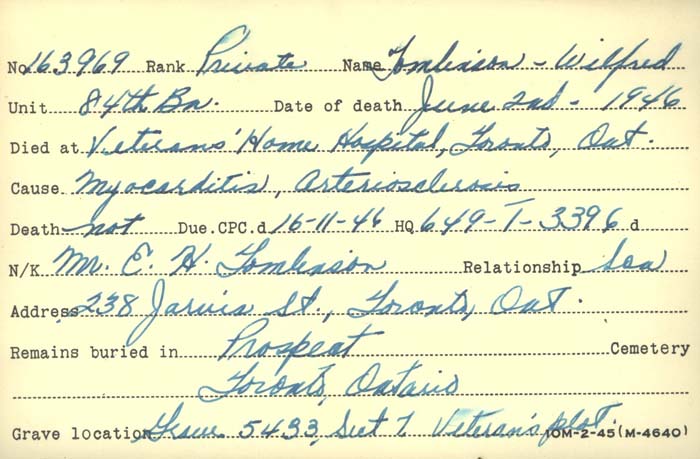 Title: Veterans Death Cards: First World War - Mikan Number: 46114 - Microform: thompson_e