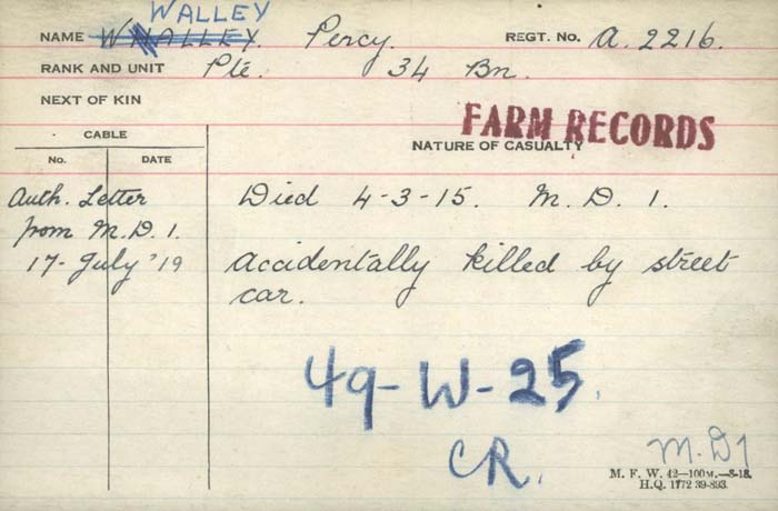Title: Veterans Death Cards: First World War - Mikan Number: 46114 - Microform: vines_h