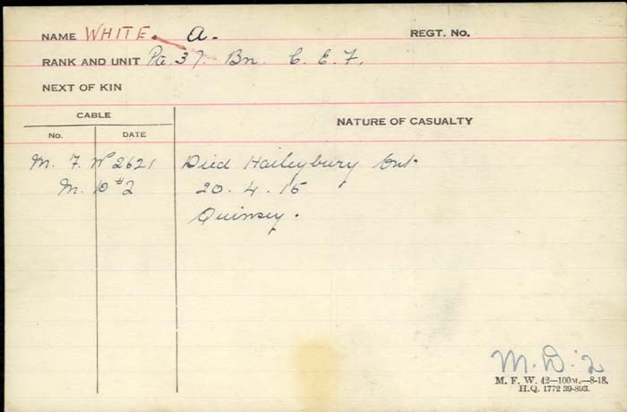 Title: Veterans Death Cards: First World War - Mikan Number: 46114 - Microform: white_a