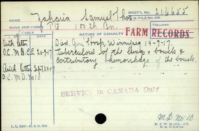 Title: Veterans Death Cards: First World War - Mikan Number: 46114 - Microform: wordsworth_t