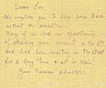Handwritten note given to Gould during a concert in Russia, May 1957