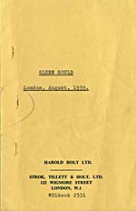 Cover page of itinerary and notes for Glenn Gould's activities in London, England, August 16-21, 1959