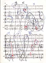 Annotated page 10 of score, CONCERTO FOR NINE INSTRUMENTS, OP. 24, by Anton Webern
