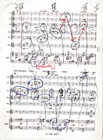 Annotated page 9 of score, CONCERTO FOR NINE INSTRUMENTS, OP. 24, by Anton Webern
