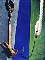 Collage with image of an anchor and a hook, by Joan McCrimmon Hebb